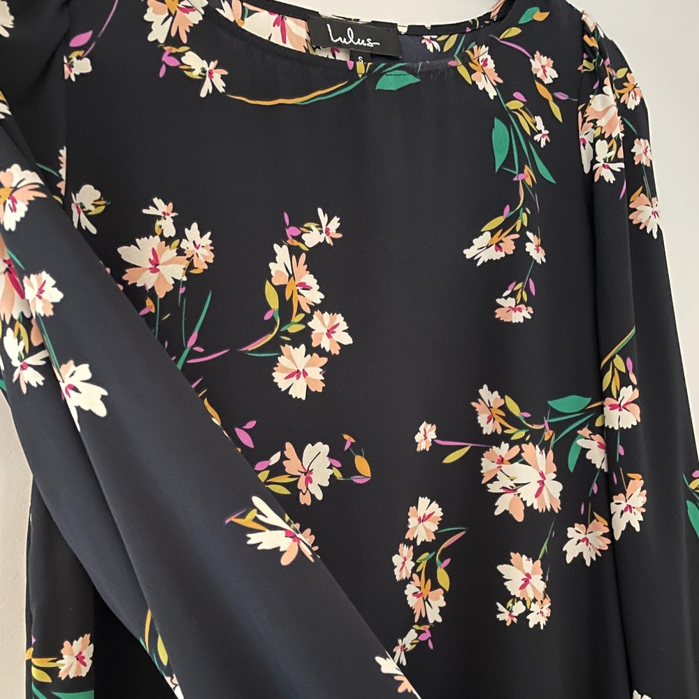Lulus Herbaceous Babe Navy Floral Print Shift Dress, Small, S - Picture 6 of 11